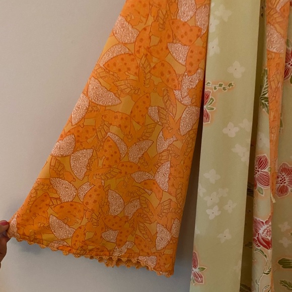 Orange  green floral polyester floral robe kimono M - Picture 4 of 8